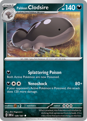 Pokemon TCG - Obsidian Flames - #129 -Paldean Clodsire - Uncommon