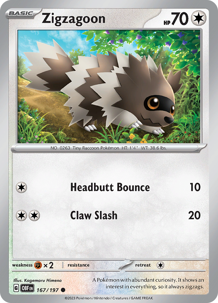 Pokemon TCG - Obsidian Flames - #167 -Zigzagoon - Common