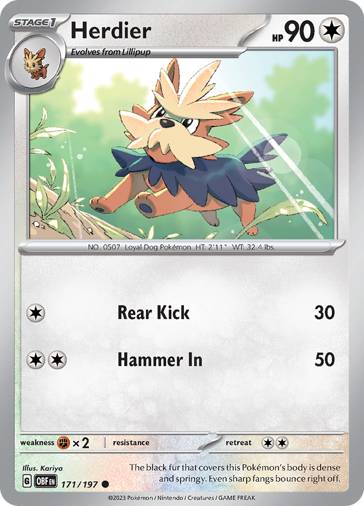 Pokemon TCG - Obsidian Flames - #171 -Herdier - Common