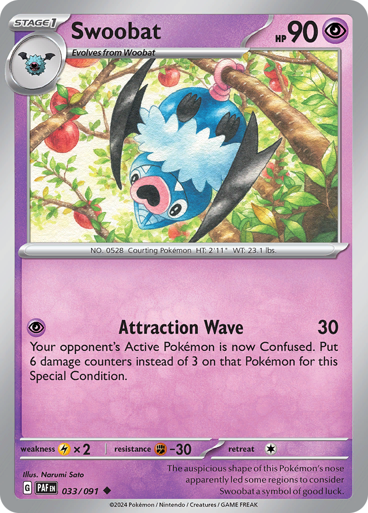 Pokemon TCG - Paldean Fates - #33 - Swoobat - Uncommon
